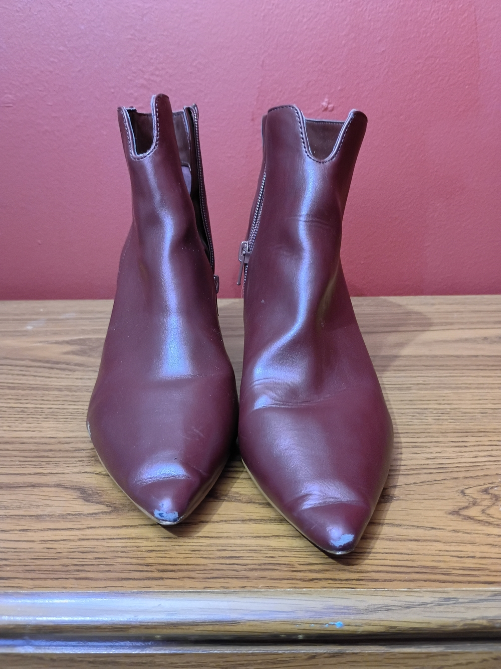 Pointed Toe Burgundy Ankle Booties with Side Zip